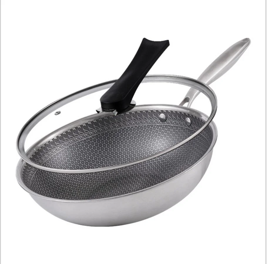 Double-Sided Honeycomb 316 Stainless Steel Wok, Three-Layer Steel Non-Stick Pan