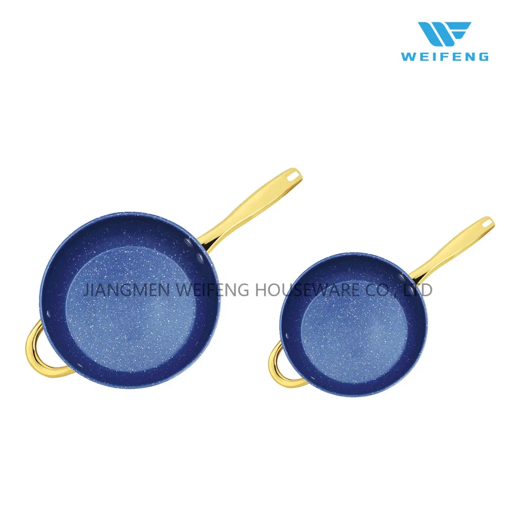 Non Stick Coating Stainless Steel Frying Pan Set with 18K Golden Plated S/S Hollow Handle