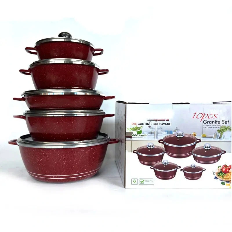 10 Piece Die-Cast Aluminum Nonstick Cookware Set Africa Classic Granite Pot and Pans Set Include Sauce Pan Casserole Frying Pan