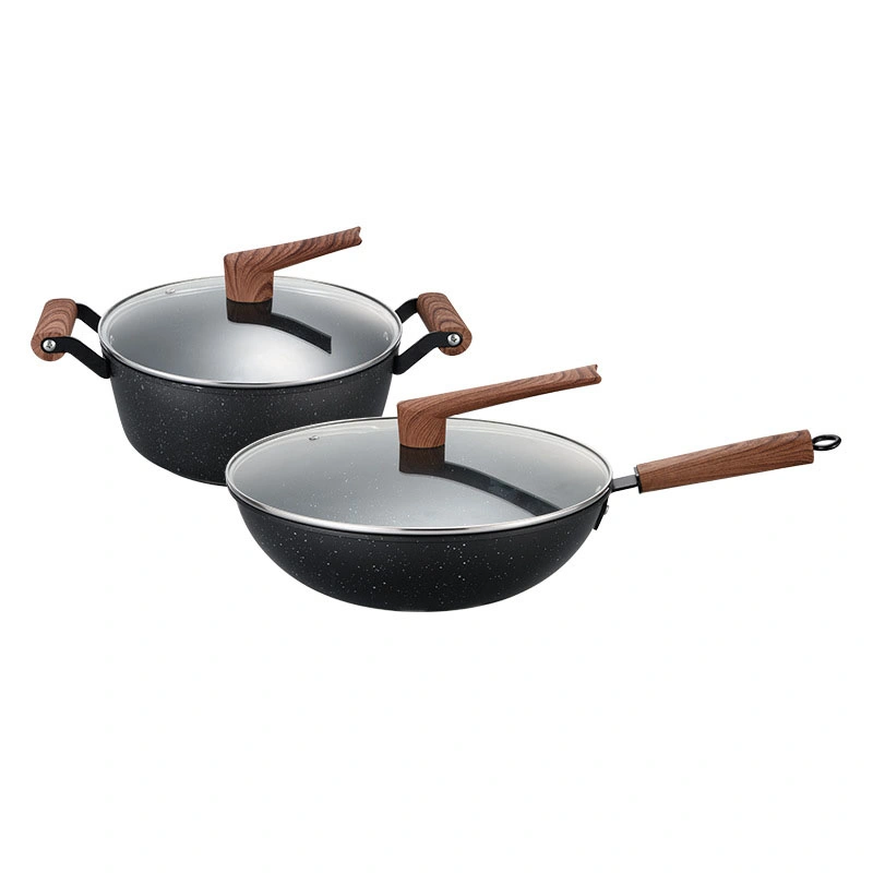 Kitchenware 30cm Wok Cookware Aluminum Non-Stick Wok with Glass Lid