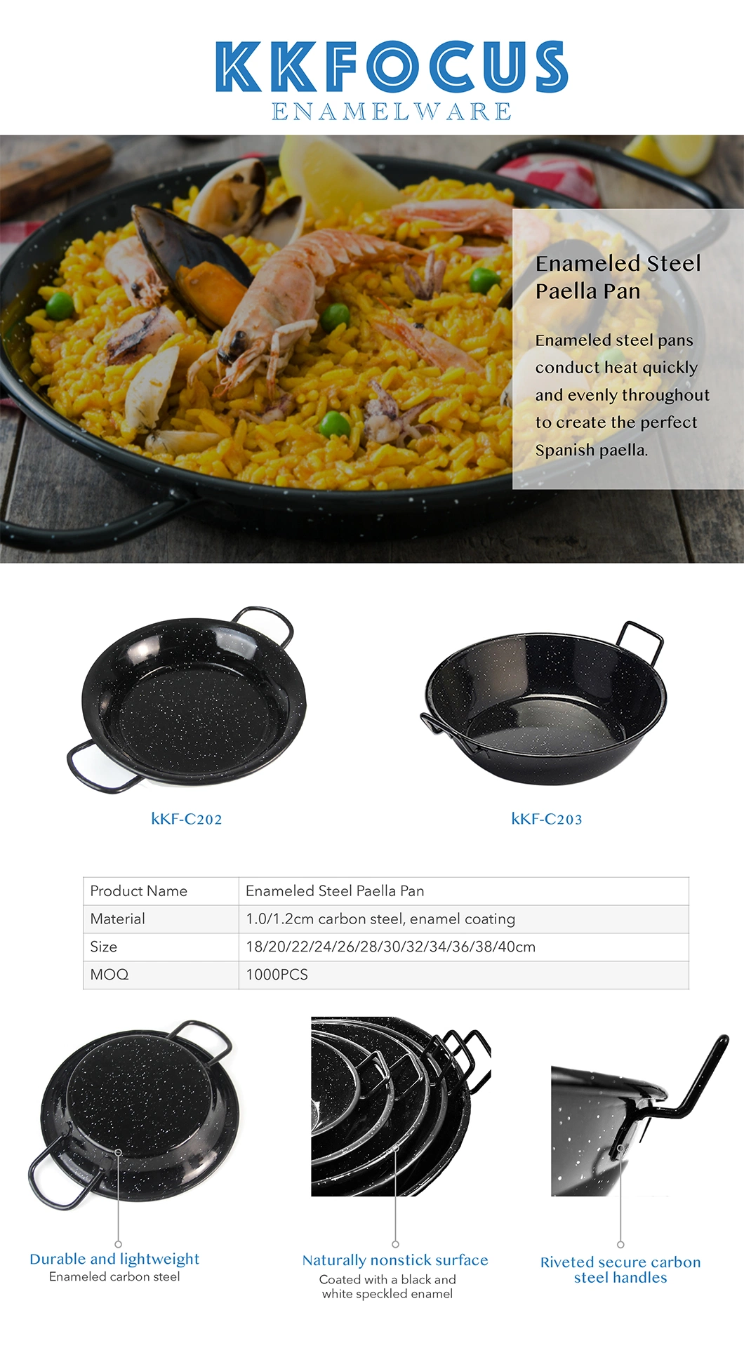 Enameled Steel Paella Pan Perfect for Camping and Outdoor Cooking 18-40cm