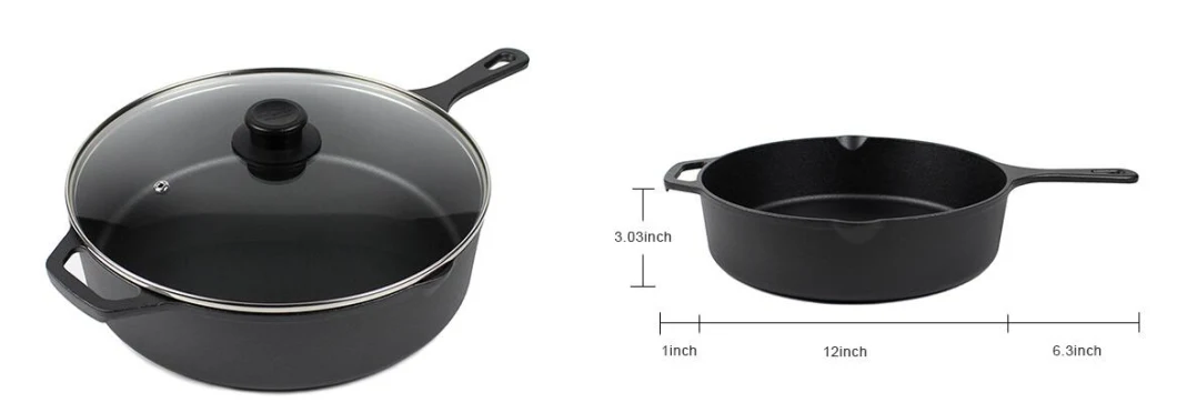 Pre-Seasoned Cookware Black 12 Inch Fry Pan Nonstick Durable Deep Cast Iron Skillet