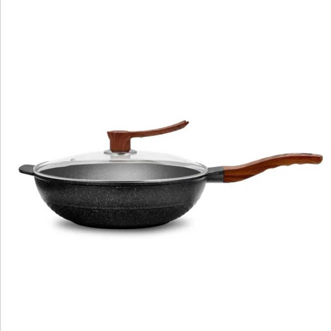 Cate Maker Marble Stone Nonstick Aluminum Wok with Lid