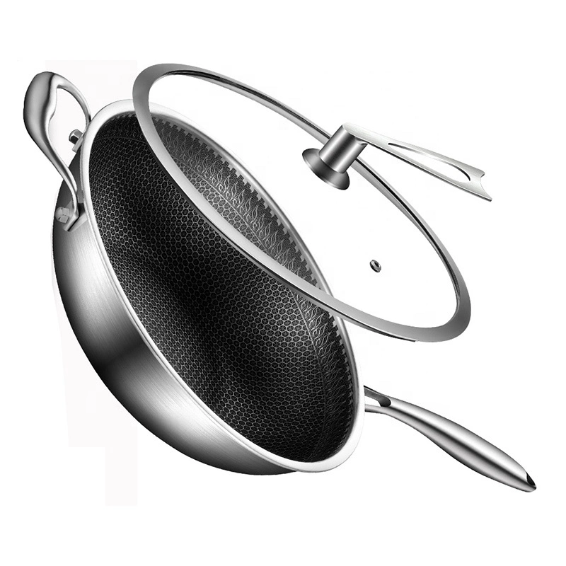 Stainless Steel Non-Stick Wok Metal Utensil Safe Scratch Resistant