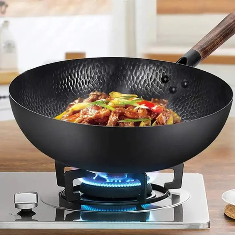 High Quality Handmade Iron Wok Non-Stick Carbon Steel Wok Pan Non-Coating Chinese Wok