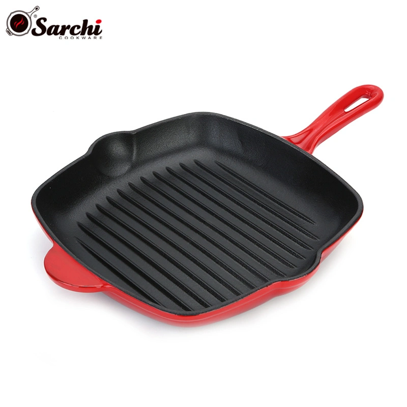 Nonstick Cast Iron Grill Pan 11 Inch Kitchen Square Enameled Steak Pan Cast Iron Skillet Grilling Pan