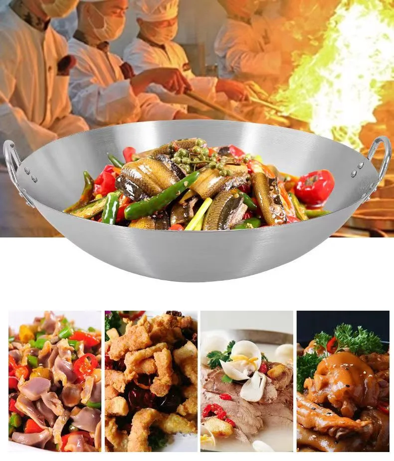 Multi Sizes Chinese Restuarant Stainless Steel Cooking Woks with Double Handle
