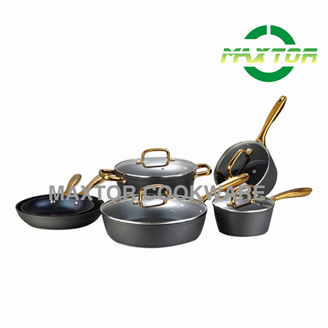 Forged 6PC Set Top-Quality Blue Diamond Coating Inside and Outside Hard Anodized with PVD Stainless Steel Handle Aluminum Cookware with Induction Bottom
