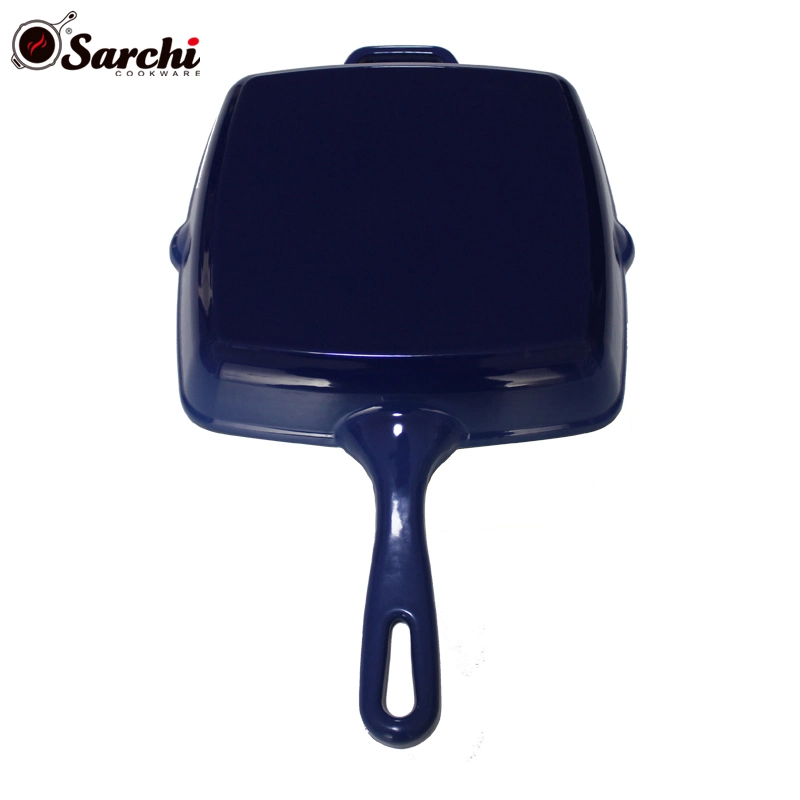 Kitchen Square Cast Iron Enamel Steak Frying Pan Skillet Grill Pan