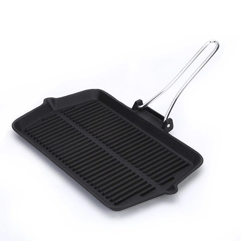 Cast Iron Skillet Big Frying Grill Pan with Folding Removable Handle