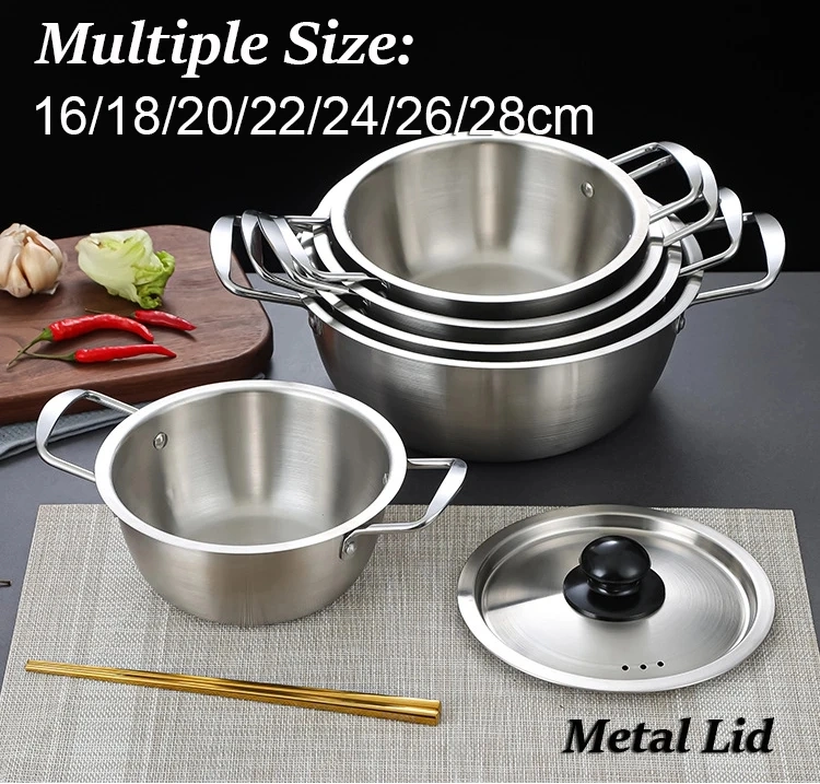 Korean Style Stainless Steel Cookware Set Instant Noodle Pot Seafood Soup Pot Golden Frying Pan for Kitchen Restaurant Hotel