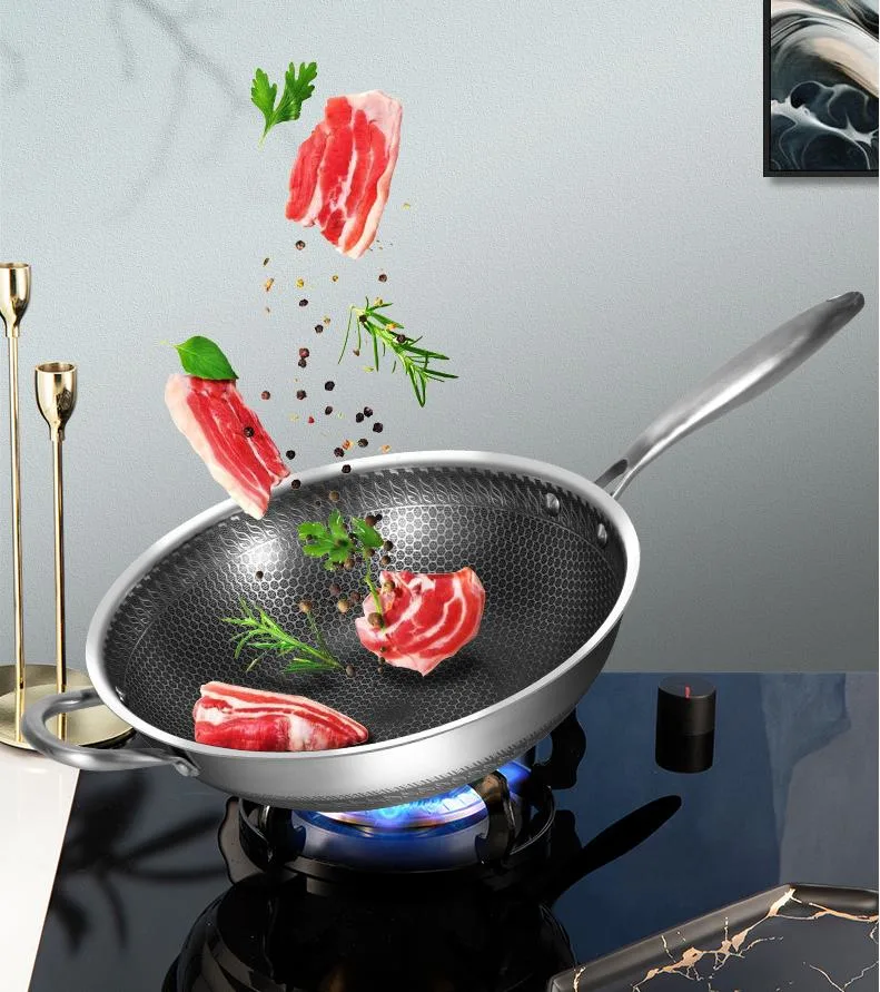 Double-Sided Honeycomb 316 Stainless Steel Wok, Three-Layer Steel Non-Stick Pan