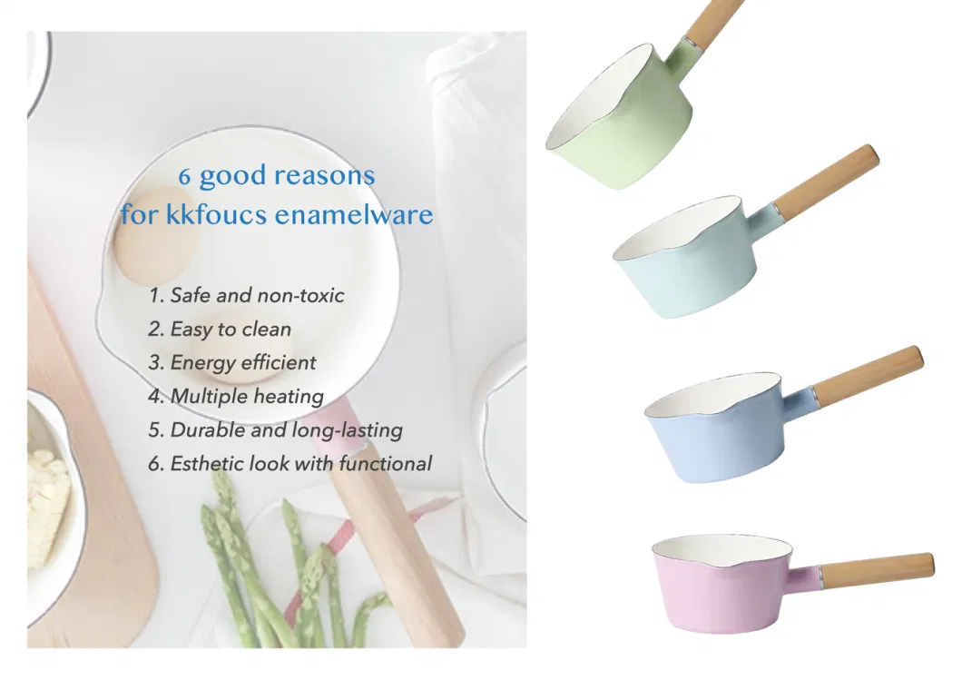 Enamel Saucepan with Spout Cooking Pot Mink Pot 1.2L