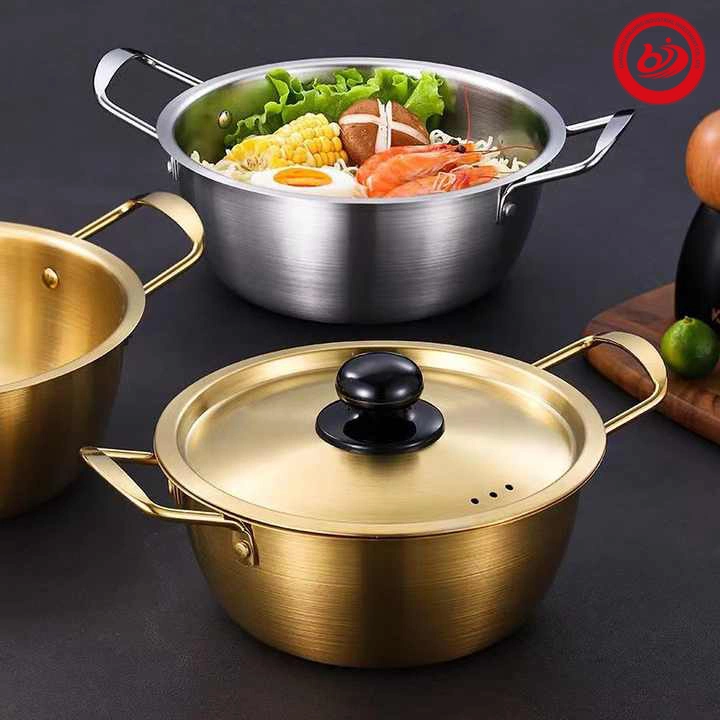Korean Style Stainless Steel Cookware Set Instant Noodle Pot Seafood Soup Pot Golden Frying Pan for Kitchen Restaurant Hotel