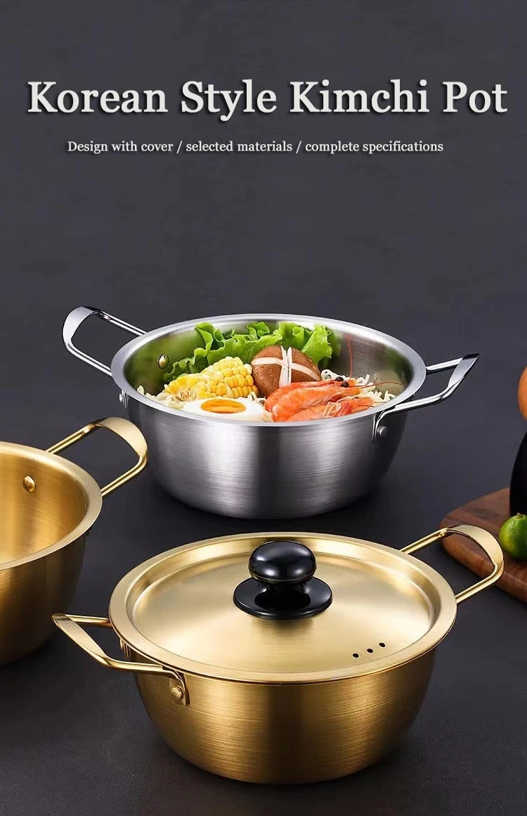 Korean Style Stainless Steel Cookware Set Instant Noodle Pot Seafood Soup Pot Golden Frying Pan for Kitchen Restaurant Hotel