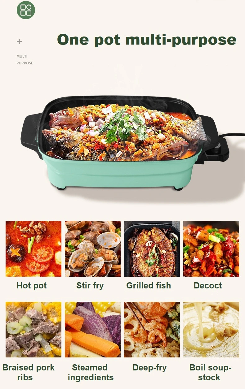 Rectangle 40X30cm Electric Frying Pan Large Capacity 1800W