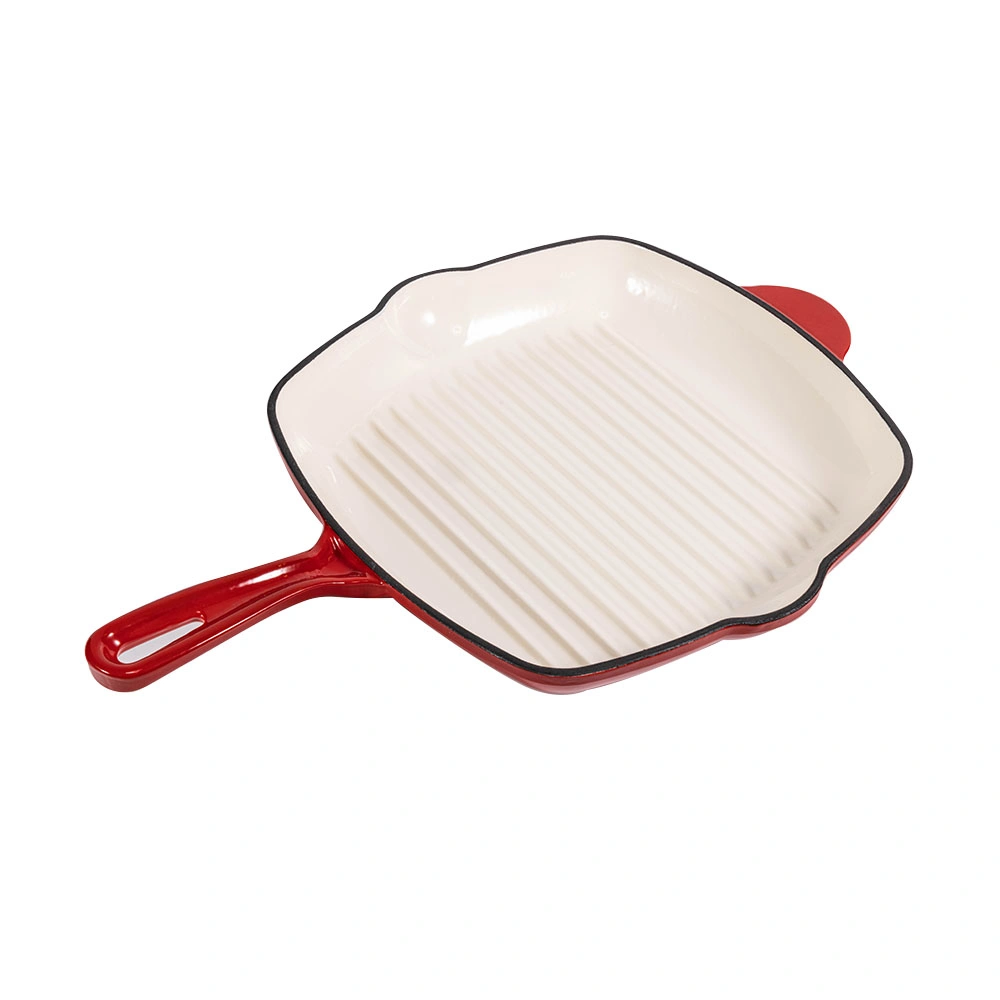 Red Square Shallow Enameled Cast Iron Cookware Enameled Cast Iron Frying Pan