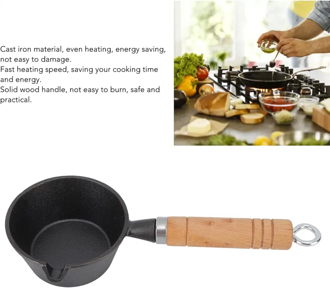Hot Sale Non Stick Cast Iron Pot Saute Butter Milk Mini Deep Frying Egg Pan with Wood Handle