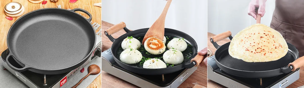 Multi-Purpose Flat Bottom Cooking Set Deep Frying Pan Thickened Cast Iron Pancake Pan with Double Assist Handle