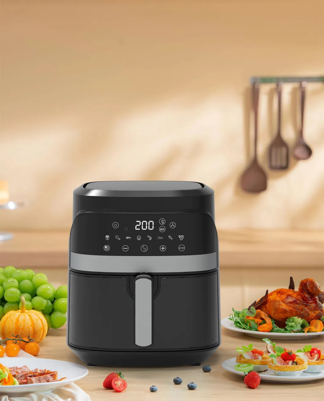 Stainless Steel 5.5L Hot Digital Home Electric Deep Fryer Air Cooker Fryer Oil Free Visible Window Air Fryer