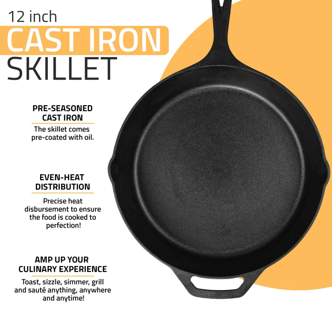 Fry Pre-Seasoned Skillet-Nonstick Safe Grill Cookware for Indoor &amp; Outdoor Cast Iron Pan