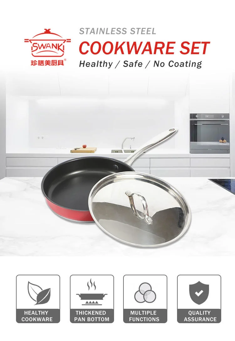 Profession Design Fry Pan Stainless Steel Nonstick Cookware Sets Pancake Fry Pan Fish Frying Pan with Lid