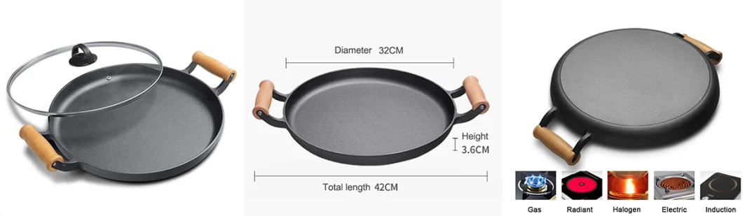 Multi-Purpose Flat Bottom Cooking Set Deep Frying Pan Thickened Cast Iron Pancake Pan with Double Assist Handle