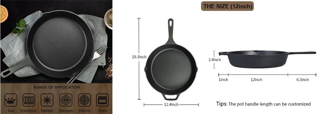 Best Factory Healthy Pan Hot Direct Selling Cookware Round Preseasoned Frying Pan Cast Iron Skillet