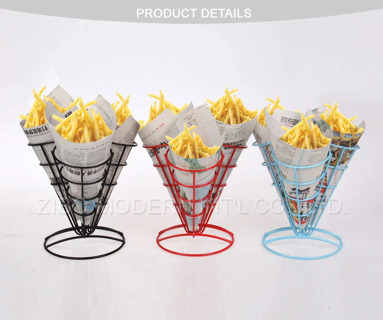 Wholesale Novelty Cone Color Paint Metal Basket Stand French Fries Basket