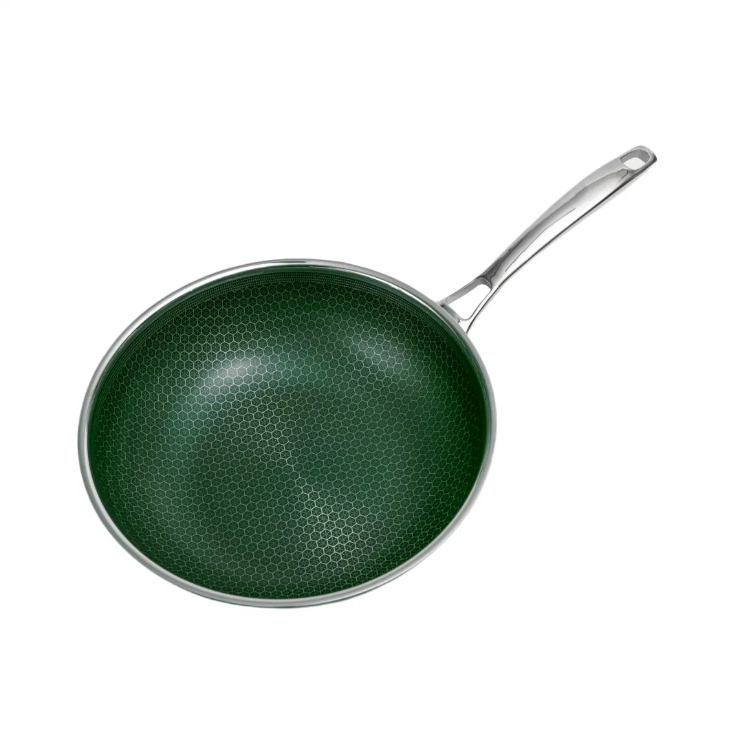 Nonstick Honey Comb Coating Stainless Steel Blackish Green Ceramic Outer Layer Wok