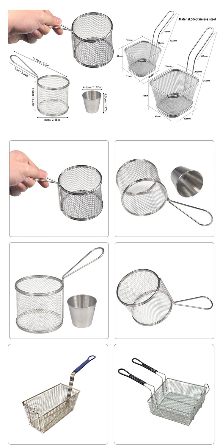 Rust-Proof Commercial Rectangle Stainless Steel Wire Mesh Cooking Fry Basket