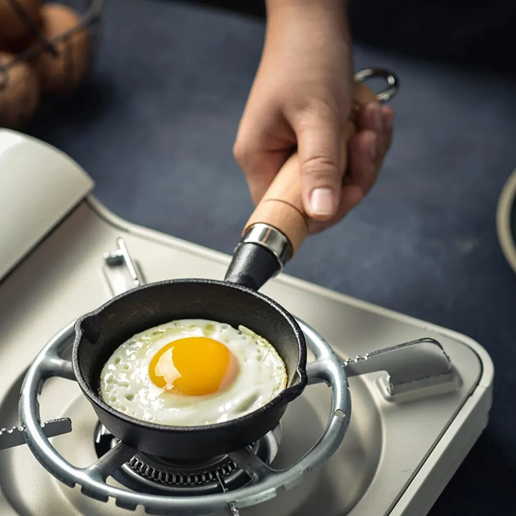 Hot Sale Non Stick Cast Iron Pot Saute Butter Milk Mini Deep Frying Egg Pan with Wood Handle
