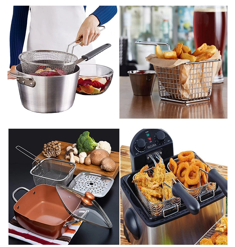 Commercial Restaurant Rectangle Wire Deep Fryer Basket with Plastic Handle