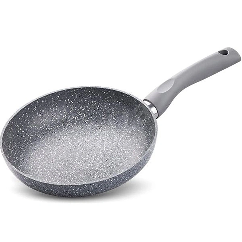 Grey Nonstick Marble Fry Pan Aluminum Granite Stone Frying Pan with Induction Bottom Base Long TPR Soft Handle Skillet