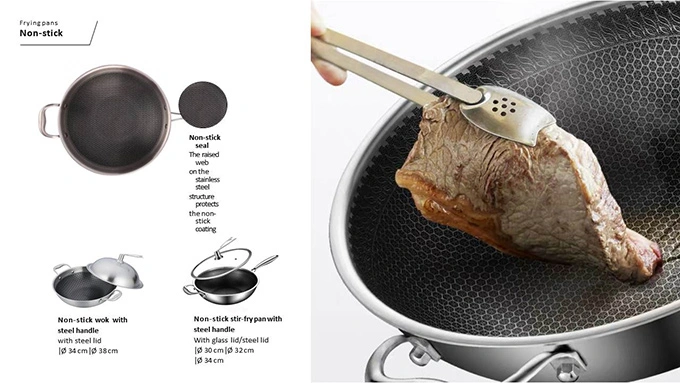 Cookware Honeycomb Non-Stick Stainless Steel Kitchenware Wok Pan Metal Utensil Safe Scratch Resistant