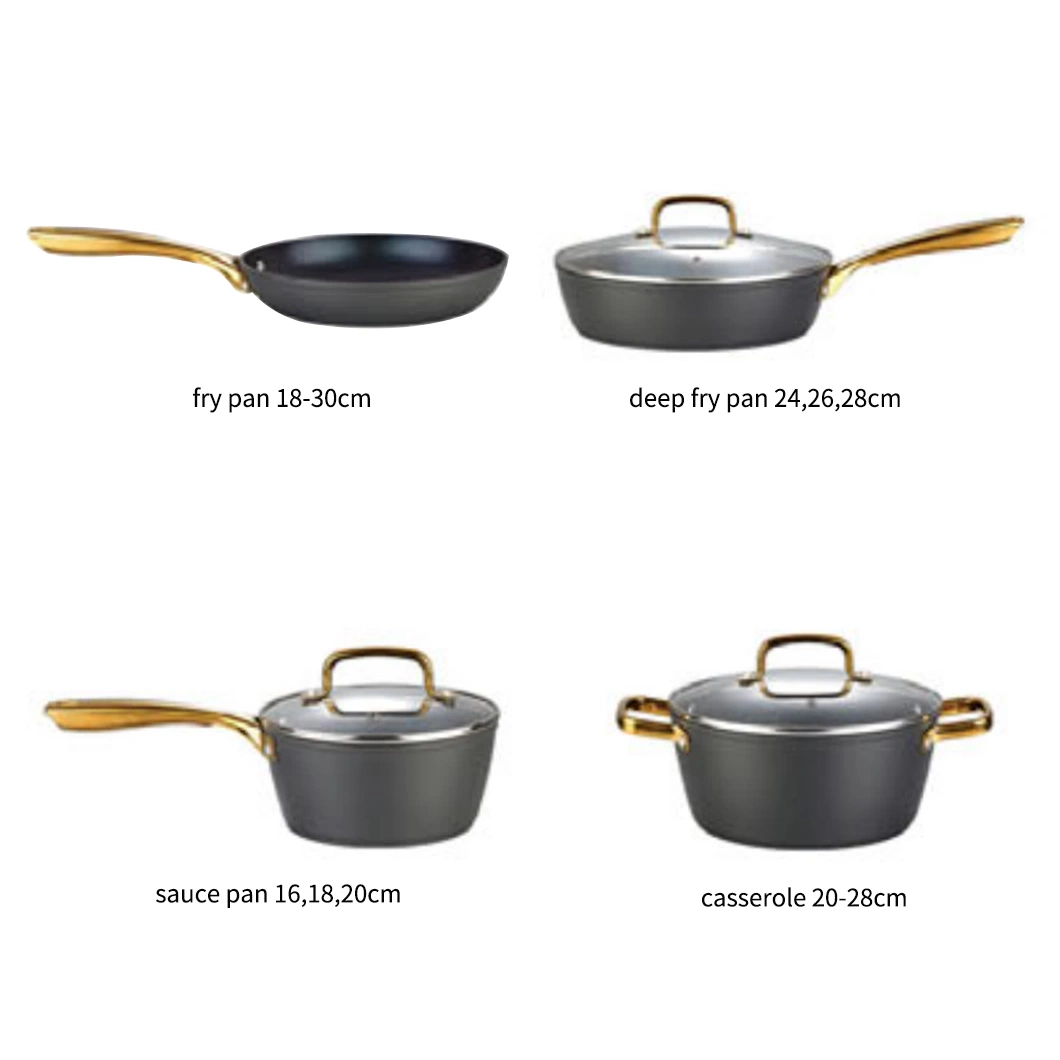 Forged 6PC Set Top-Quality Blue Diamond Coating Inside and Outside Hard Anodized with PVD Stainless Steel Handle Aluminum Cookware with Induction Bottom