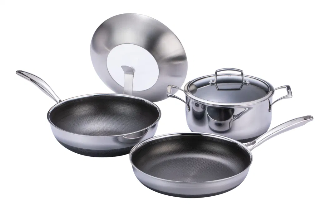 Most Popular 3PCS Pot&Wok&Frying Pan Stainless Steel Non-Stick Coating Double Layer Cookware Set