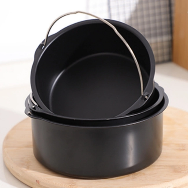 Wholesale Eco-Friendly Carbon Steel Handheld Cake Mold Round Thickened Baking Tray for Pizza Air Fryer Baking Dishes Pans