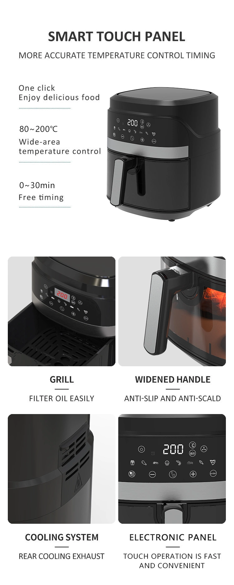 Stainless Steel 5.5L Hot Digital Home Electric Deep Fryer Air Cooker Fryer Oil Free Visible Window Air Fryer