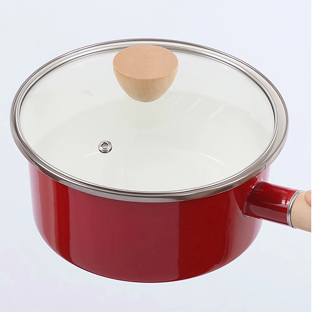 Custom Decal Enamel Saucepan Rolled Rim Mini Saucepan with Wooden Handle