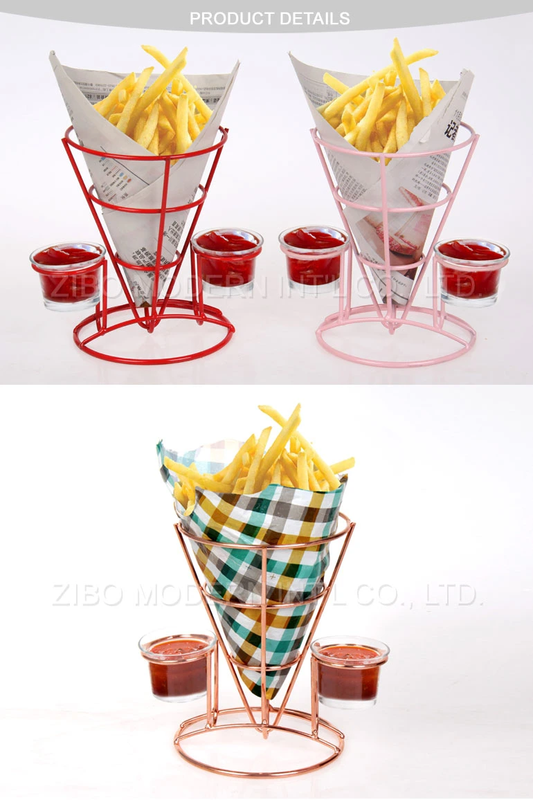 Wholesale Novelty Cone Color Paint Metal Basket Stand French Fries Basket