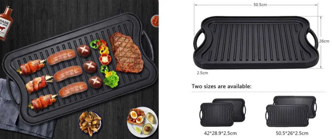 Amazon Solution Cast Iron Rectangular Flat Fry Pan Reversible Roasting BBQ Grill Griddle Pan with LFGB Certificate