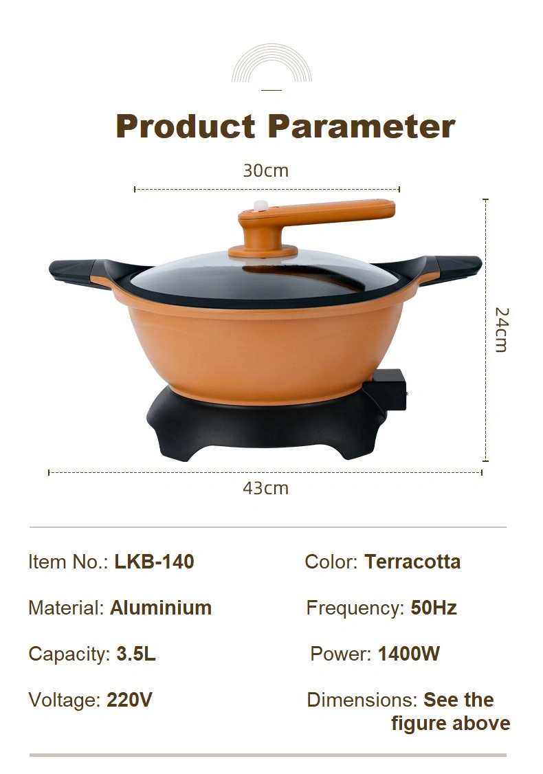 1400W Electric Frying Pan Oil-Free Frying Pan Electric Wok 5L