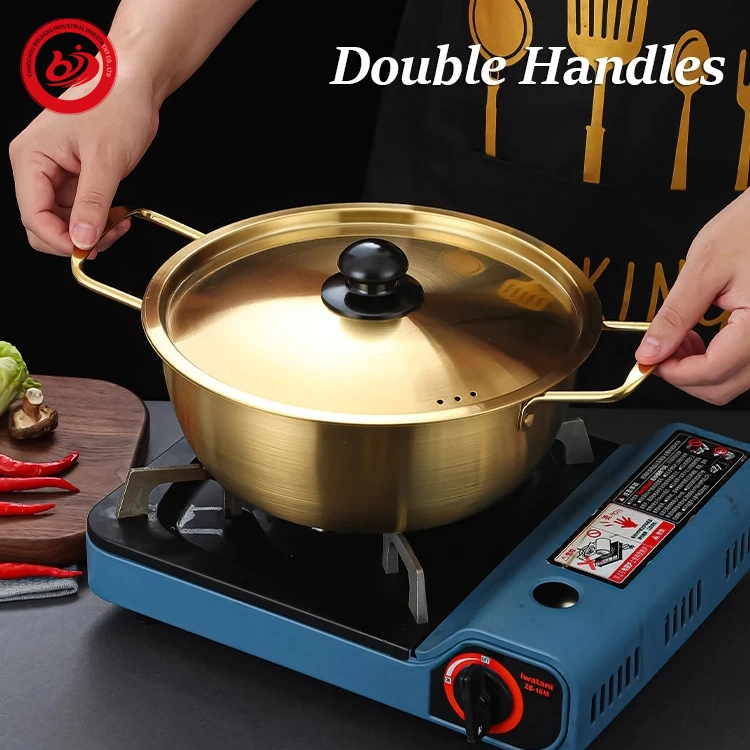 Korean Style Stainless Steel Cookware Set Instant Noodle Pot Seafood Soup Pot Golden Frying Pan for Kitchen Restaurant Hotel