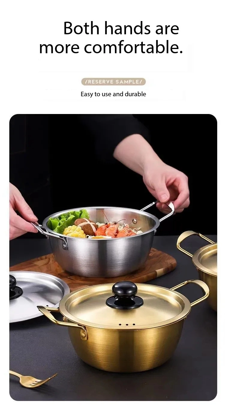 Korean Style Stainless Steel Cookware Set Instant Noodle Pot Seafood Soup Pot Golden Frying Pan for Kitchen Restaurant Hotel