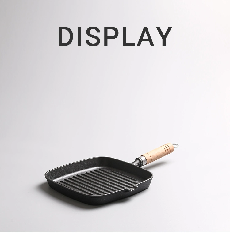 Square Grill Pan BBQ Skillet Cast Iron Frying Pan with Wood Handle Utensils