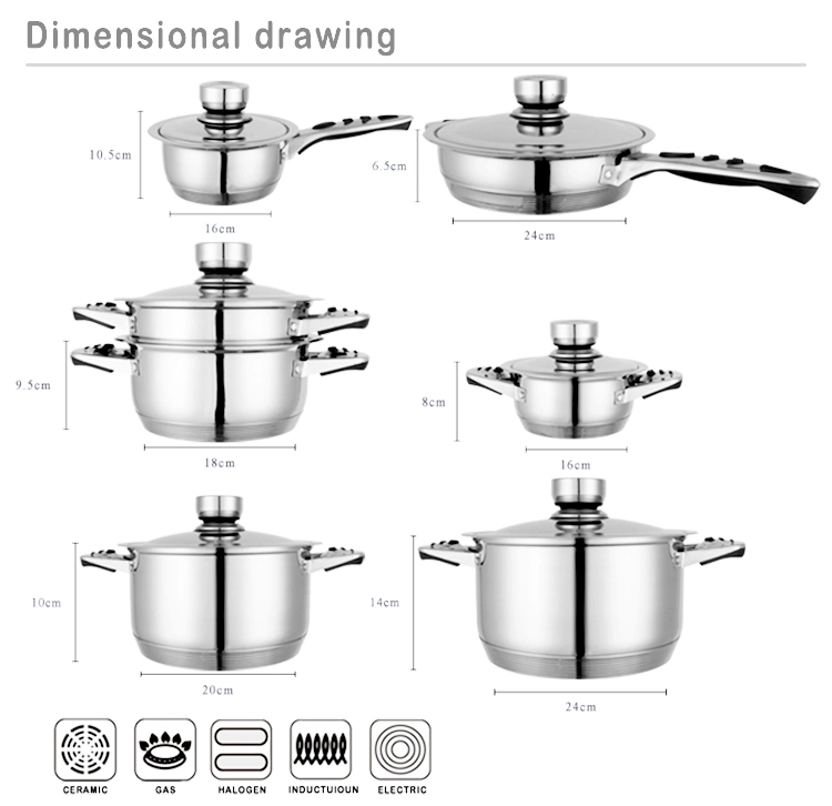 Kitchen Appliance Mirror Polished Stainless Steel Casserole Pot with Food Steamer Frying Pan