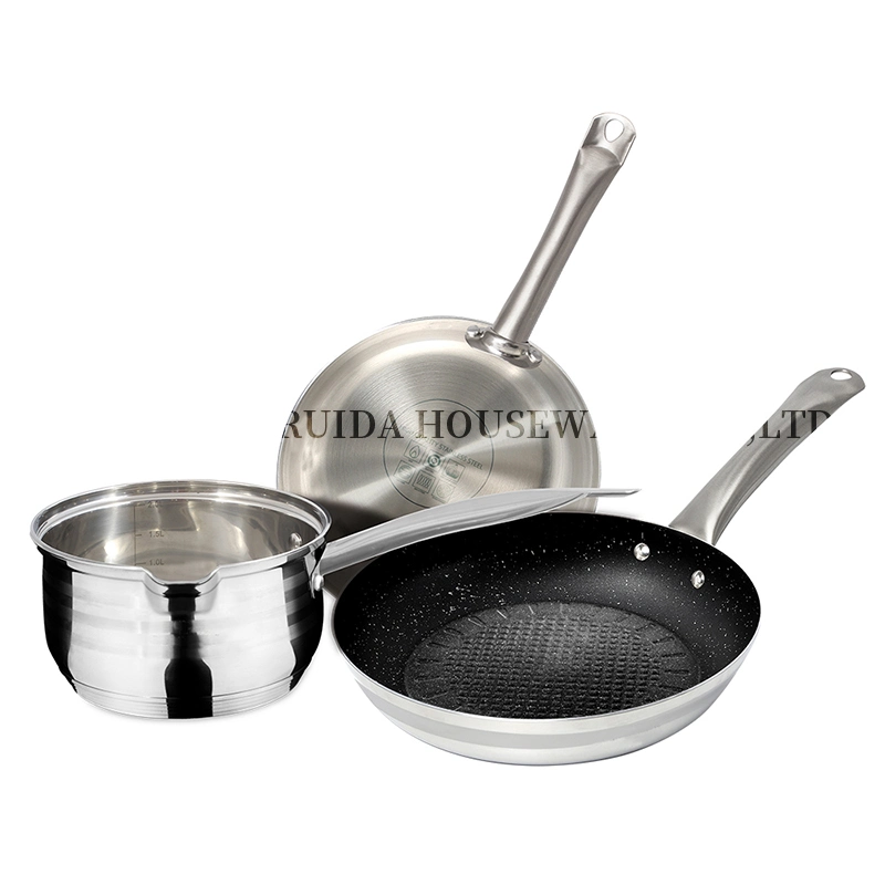 24cm Stainless Steel Nonstick Frying Pan Deep Frypan for Induction Cookware