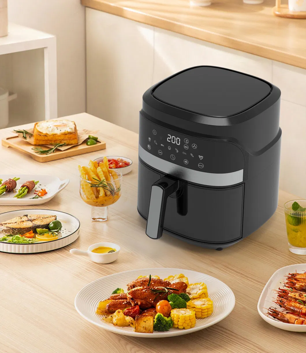 Stainless Steel 5.5L Hot Digital Home Electric Deep Fryer Air Cooker Fryer Oil Free Visible Window Air Fryer