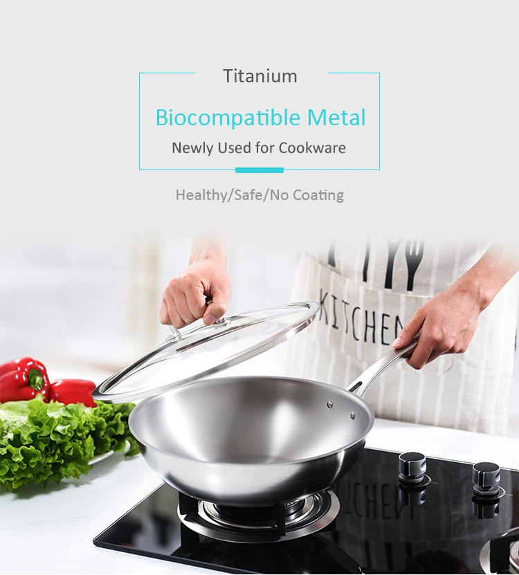 30cm High End Cookware 3 Layer Pure Titanium Frying Wok